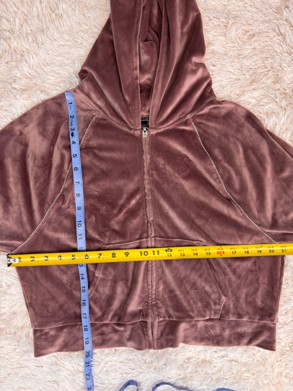 Victoria’s Secret Velour Tracksuit Dusty Rose Rhinestone Stripe Jogger Set S M - Picture 12 of 16